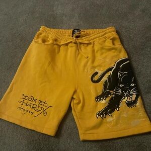 Ed Hardy Yellow Men's Shorts with Panther Design
